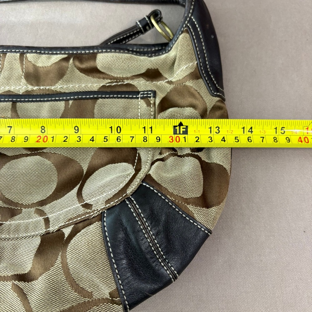 Coach Shoulder Bag Women Medium Brown Signature Canvas Hobo Leather Trim Vintage - Picture 15 of 16